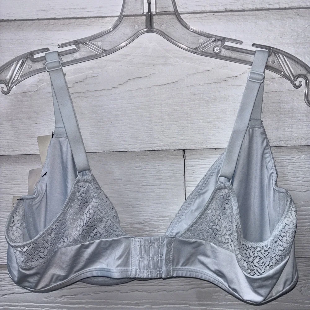 NWT Anne Klein T-Shirt Bra 42D Full Figure Unlined Light Blue Lace - Picture 6 of 10